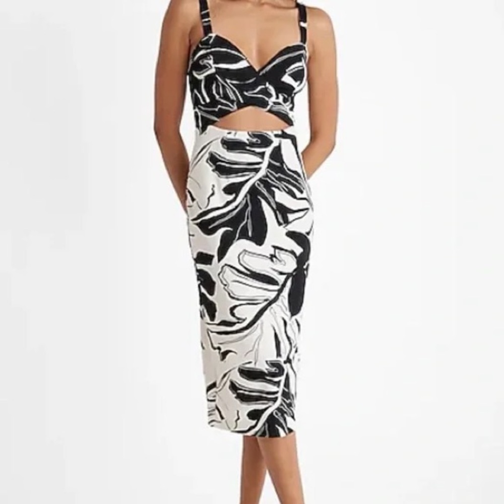 Express NWT Off White and Black Cutout Dress, Large